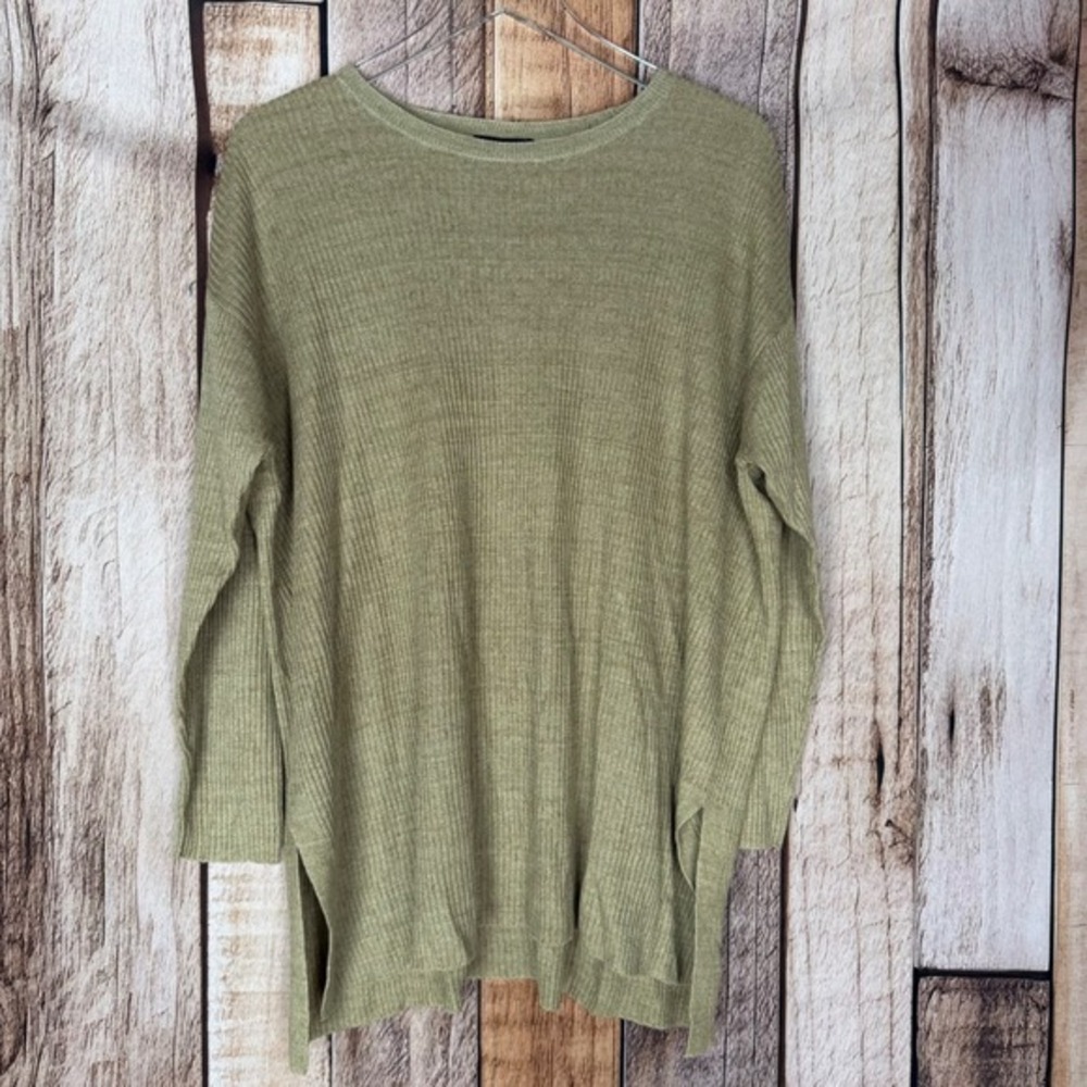 Eileen Fisher Linen Knit‎ Top Ribbed Minimalist Lagenlook Light Brown Size Large